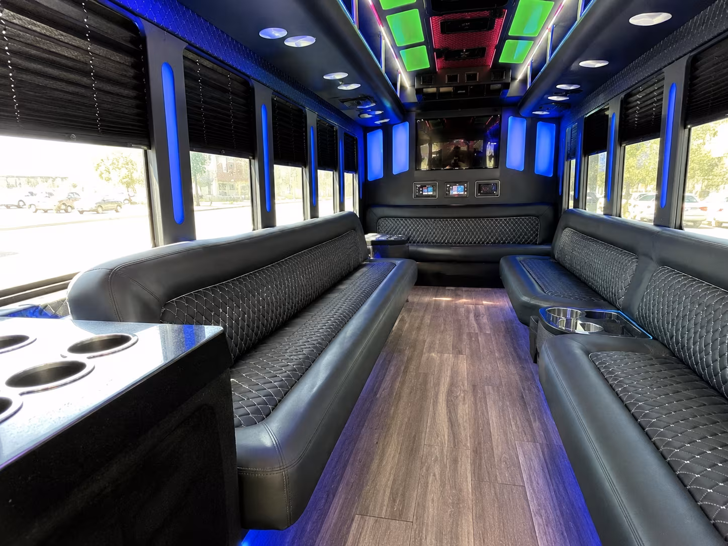 palo alto 15 passenger party bus inside