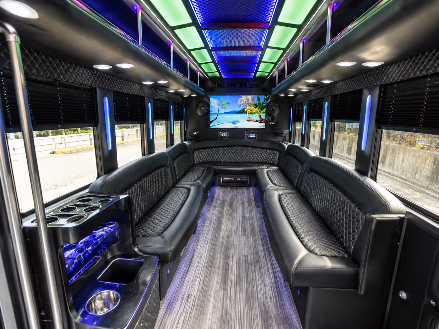 palo alto 18 passenger party bus inside