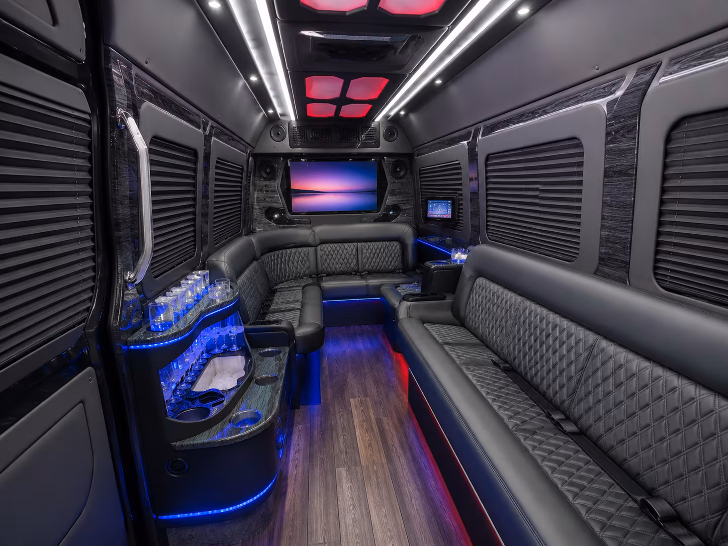 palo alto 18 passenger party bus interior